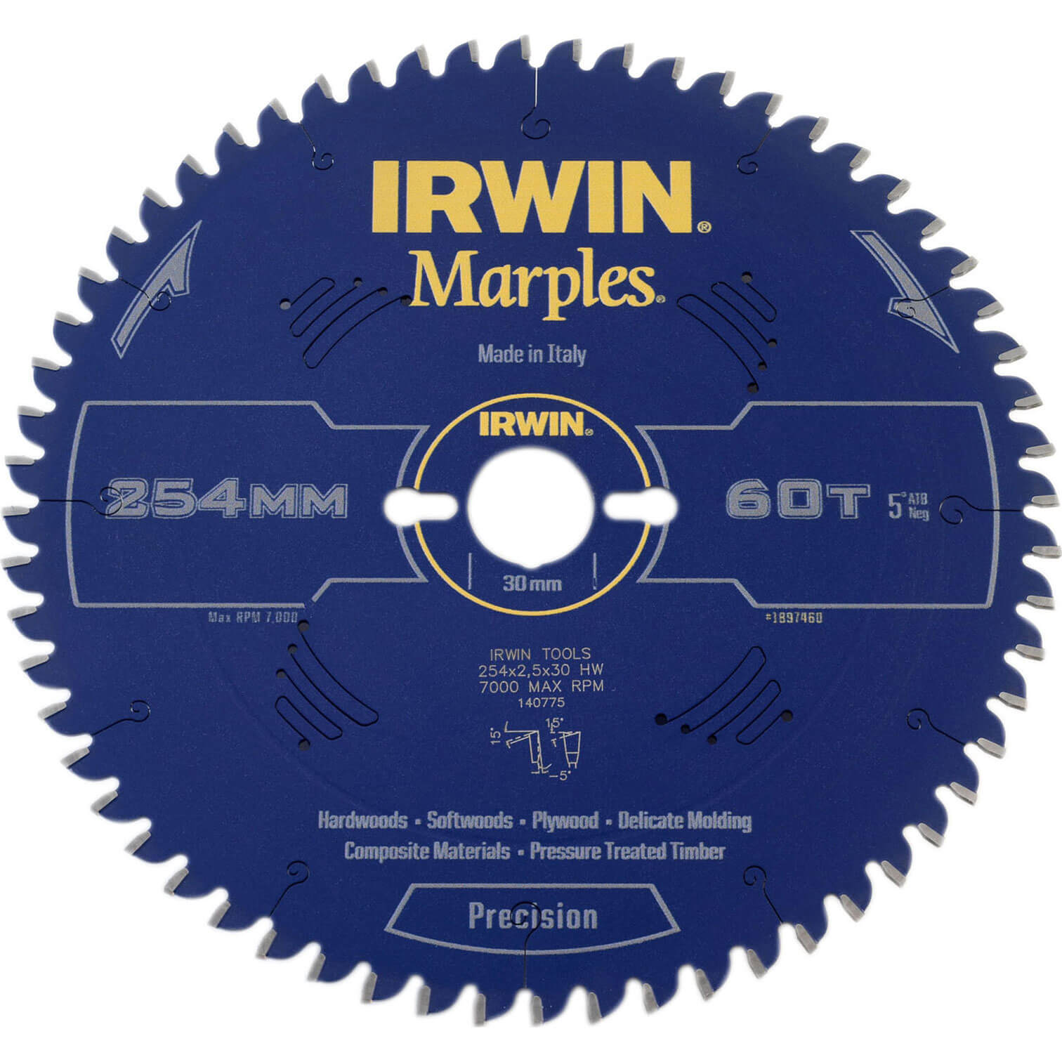 Image of Irwin Marples Circular Saw Blade 254mm x 60 Teeth x 30mm Bore ATB Neg M