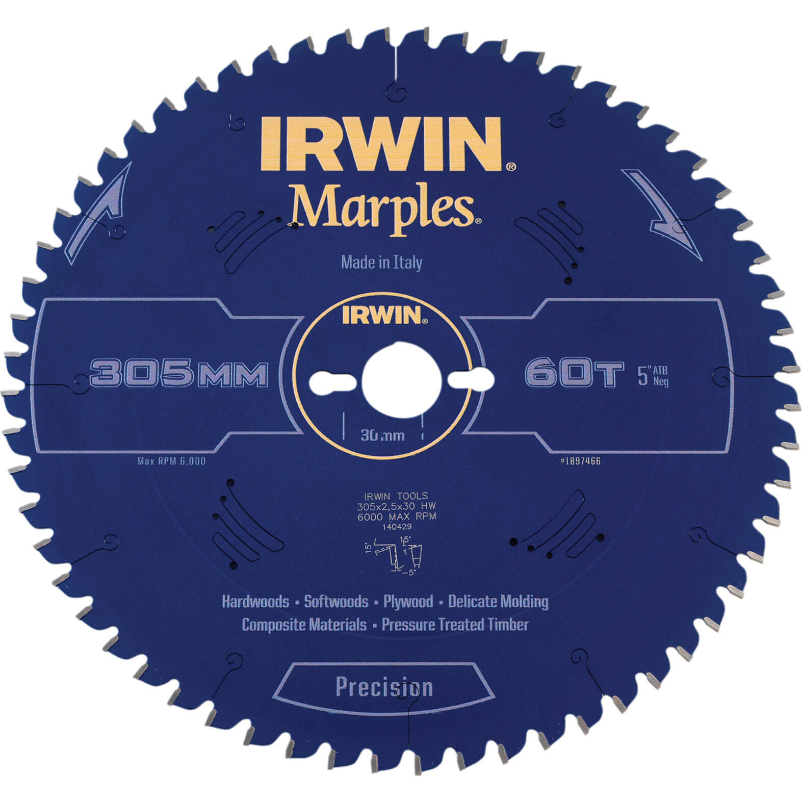 Image of Irwin Marples Circular Saw Blade 305mm x 60 Teeth x 30mm Bore ATB Neg M