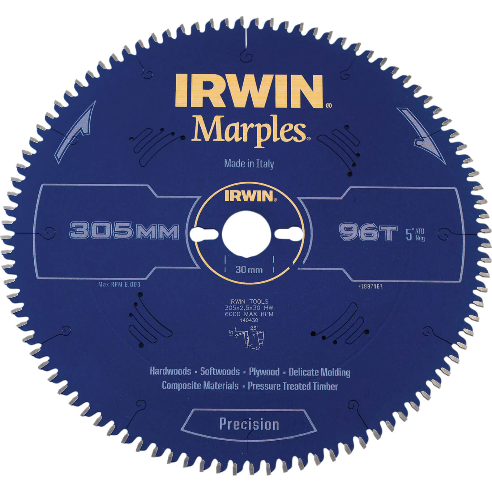 Image of Irwin Marples Circular Saw Blade 305mm x 96 Teeth x 30mm Bore ATB Neg M