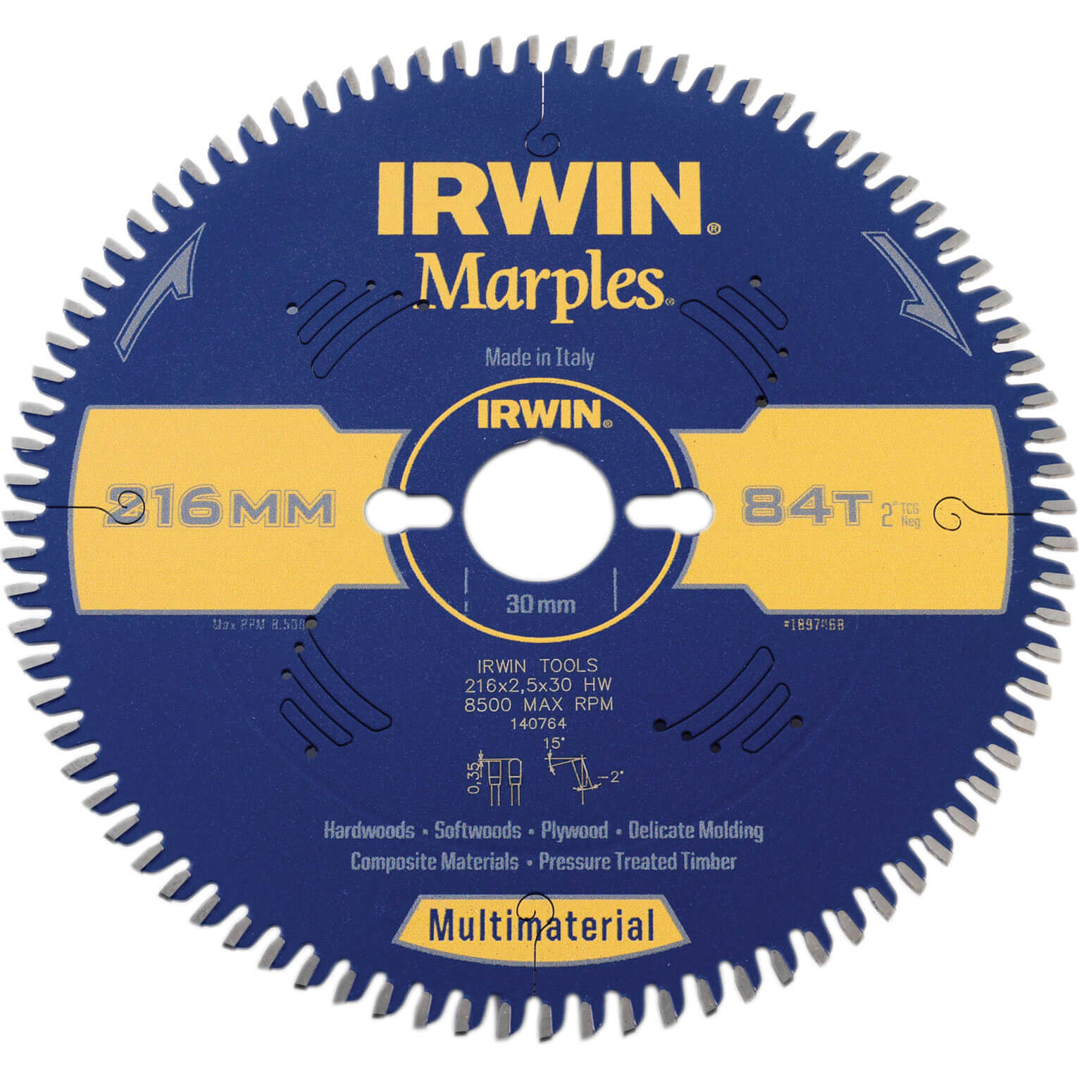 Image of Irwin Marples Circular Saw Blade 216mm x 84 Teeth x 30mm Bore TCG Neg