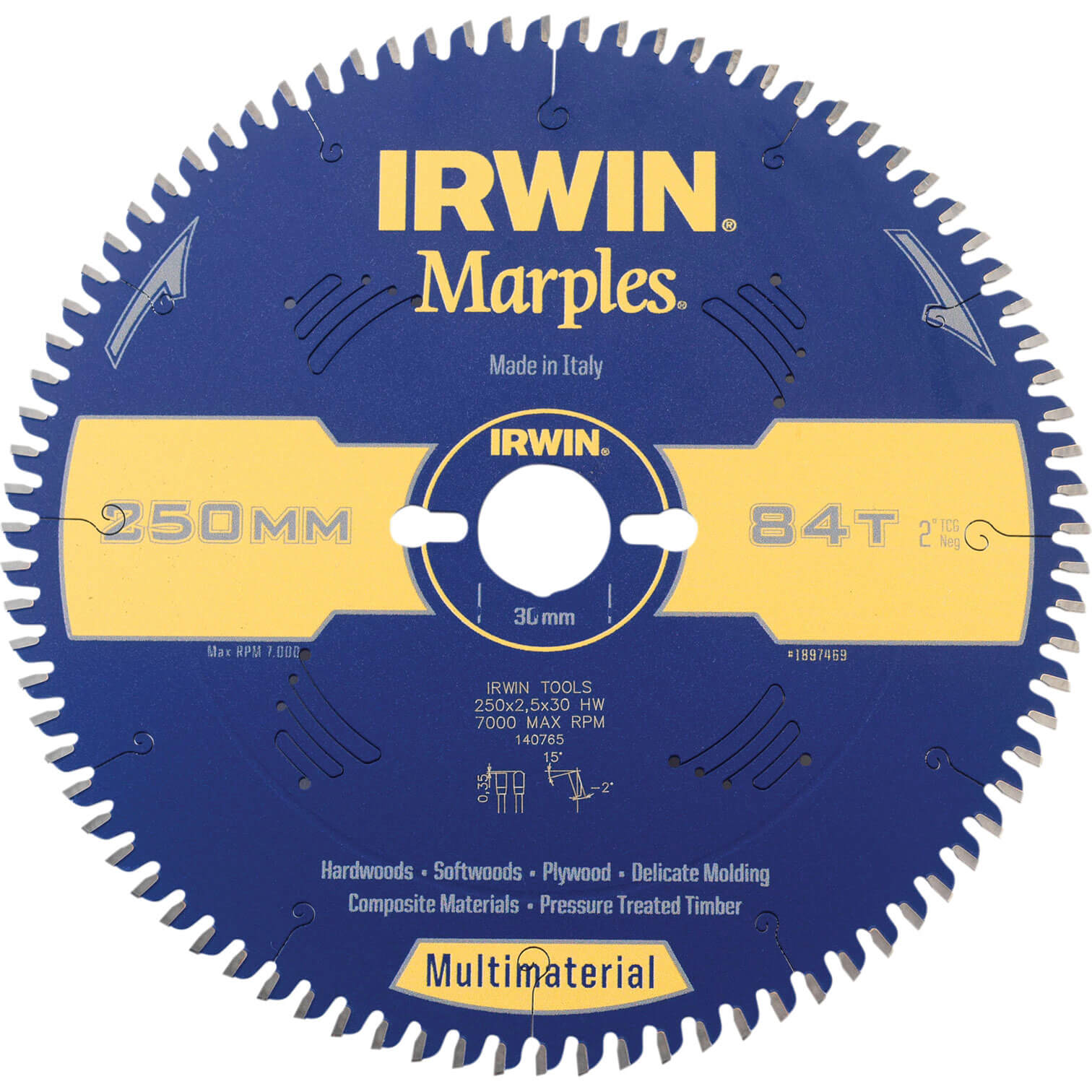 Image of Irwin Marples Circular Saw Blade 250mm x 84 Teeth x 30mm Bore TCG Neg