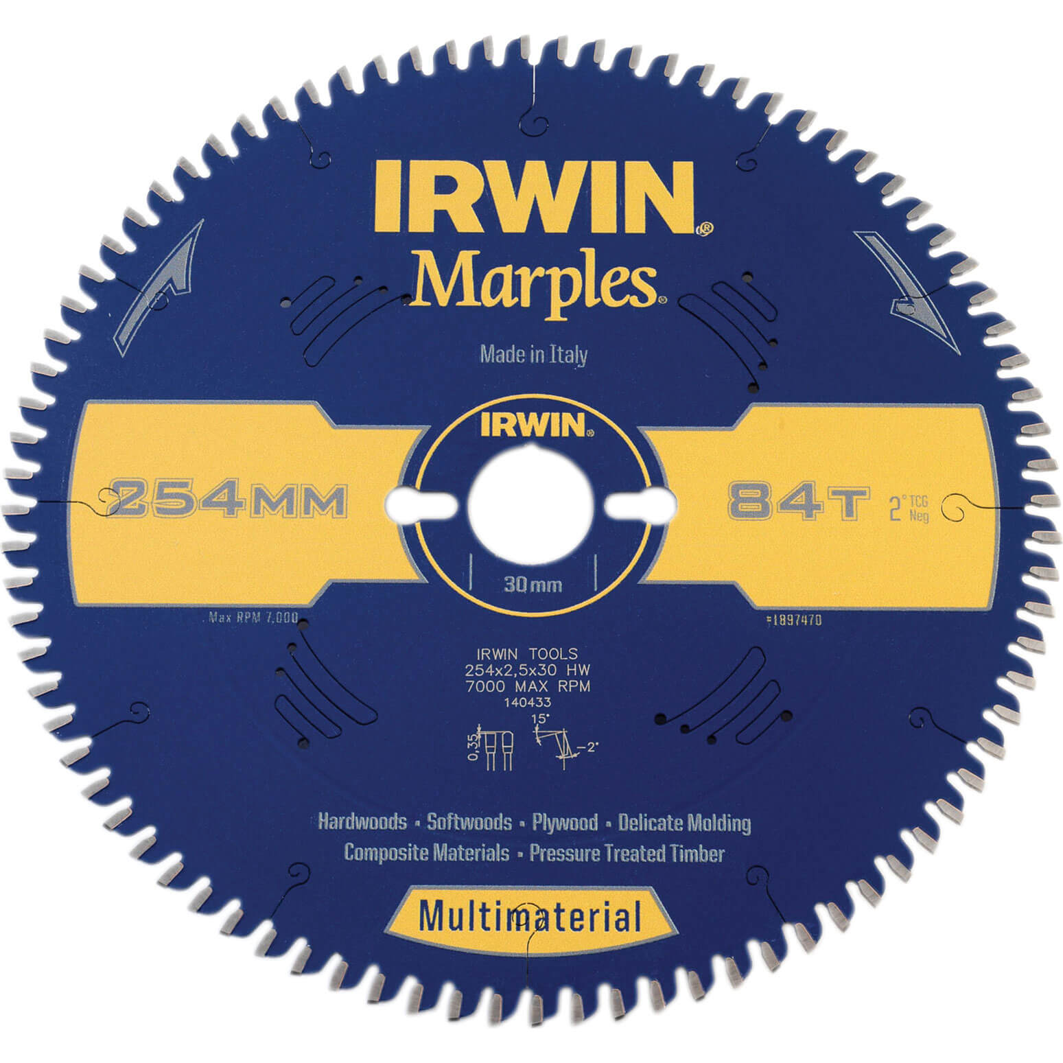 Image of Irwin Marples Circular Saw Blade 254mm x 84 Teeth x 30mm Bore TCG Neg