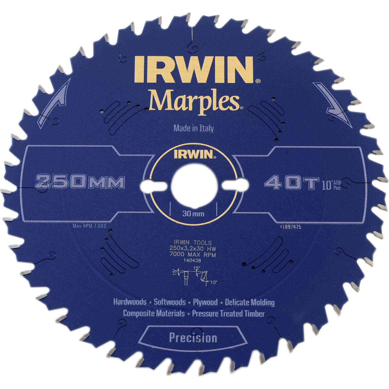 Image of Irwin Marples Circular Saw Blade 250mm x 40 Teeth x 30mm Bore ATB