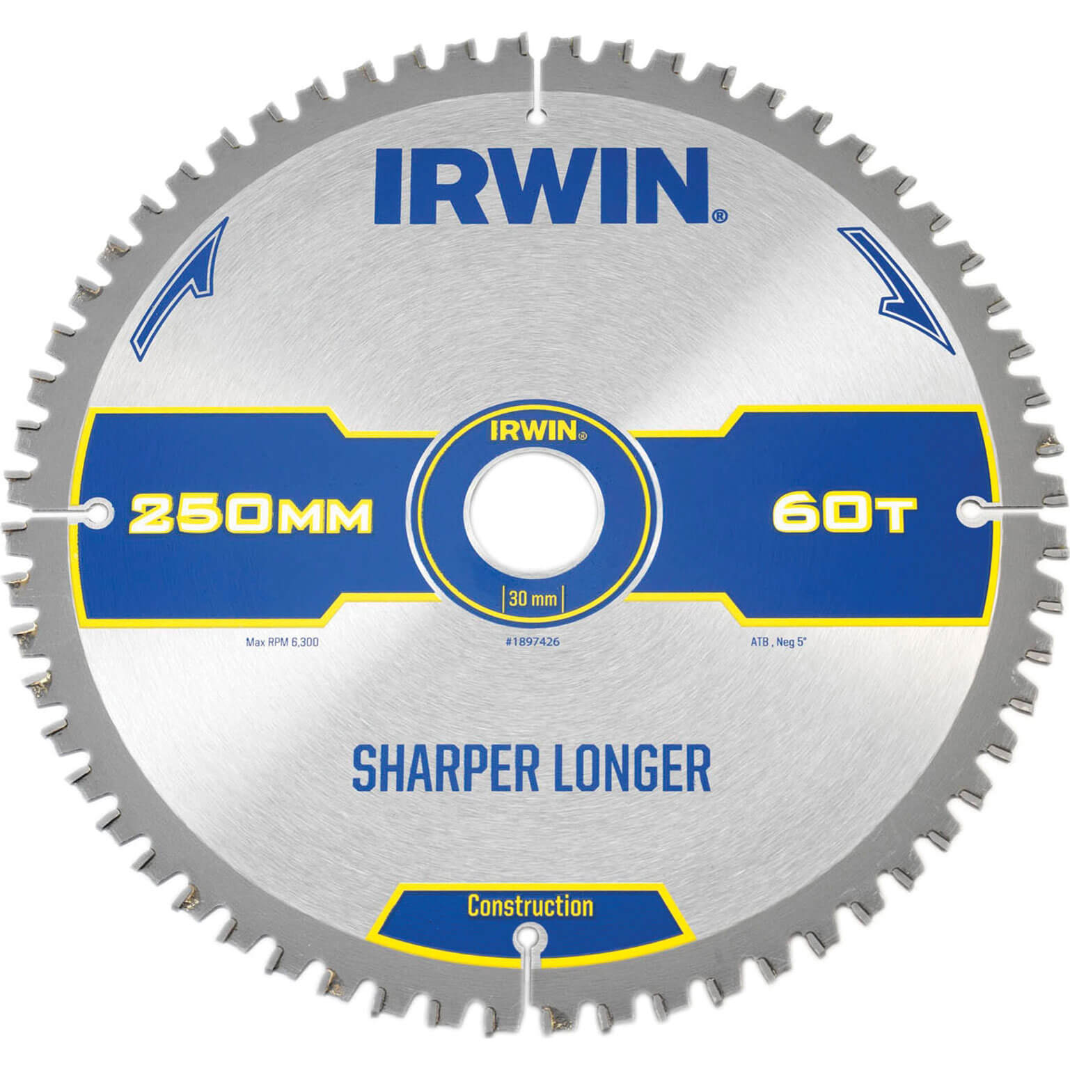 Image of Irwin Construction ATB Circular Saw Blade 250mm x 30mm Bore 60 Teeth