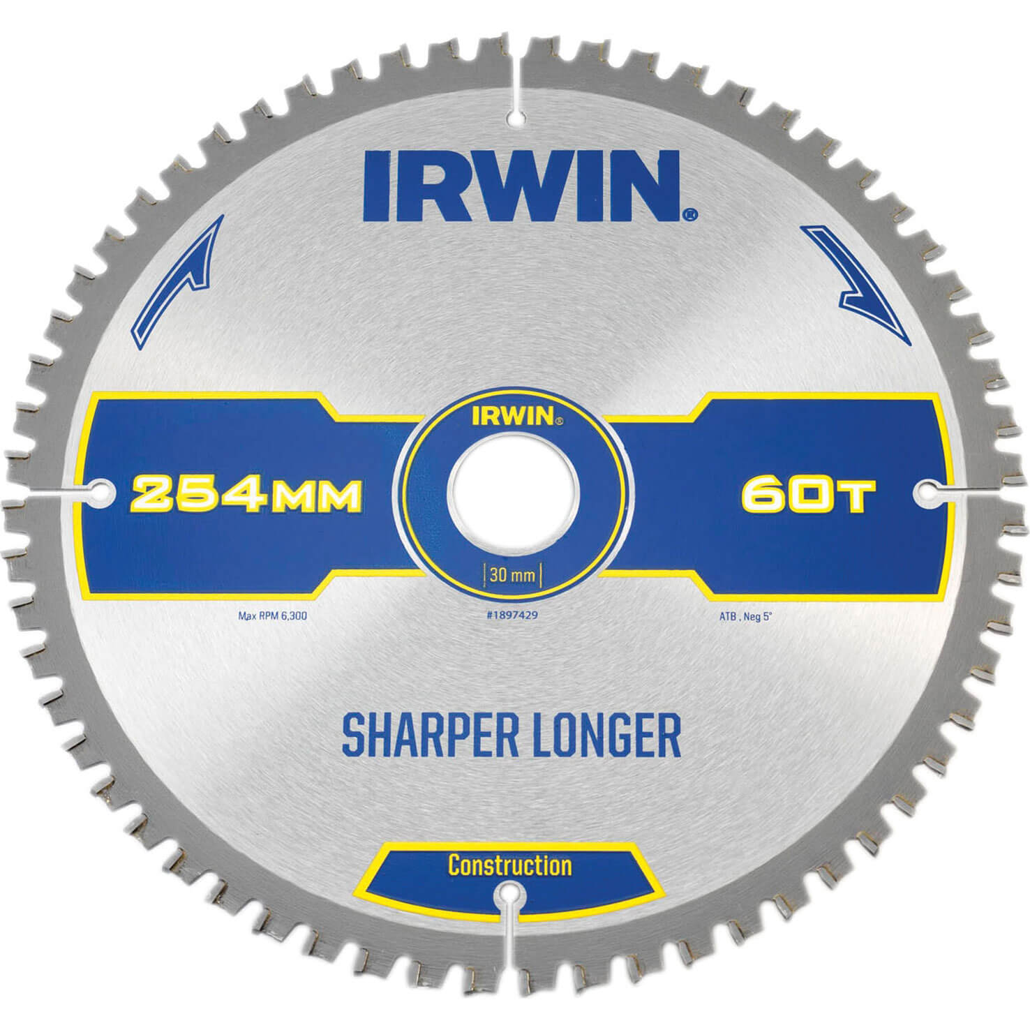 Image of Irwin Construction ATB Circular Saw Blade 254mm x 30mm Bore 60 Teeth