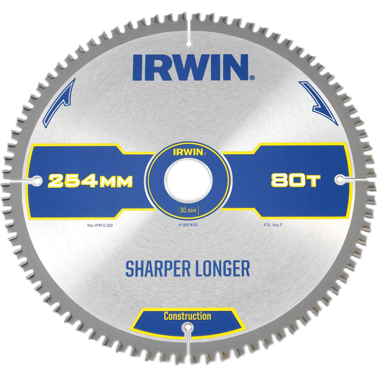 Image of Irwin Construction ATB Circular Saw Blade 254mm x 30mm Bore 80 Teeth