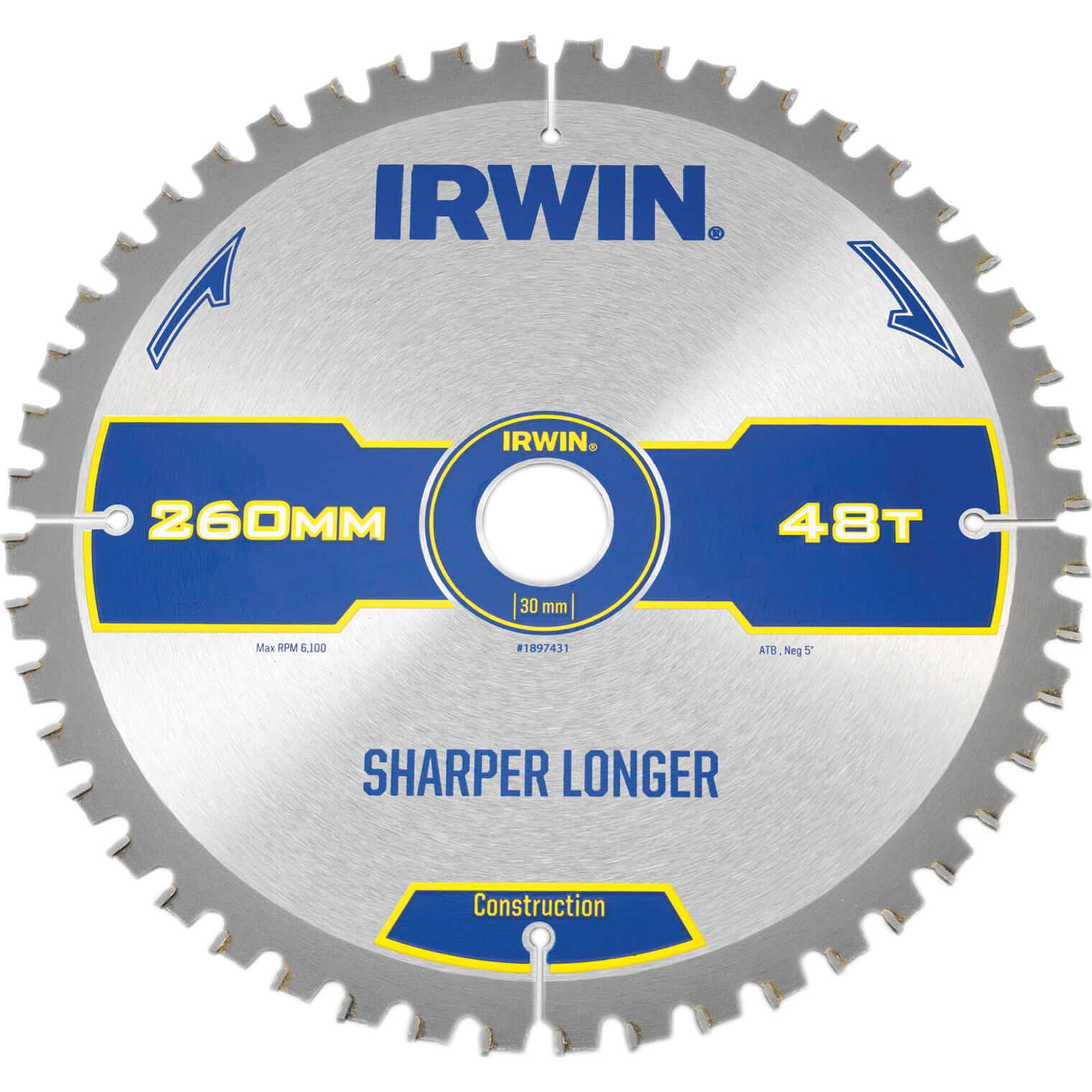 Image of Irwin Construction ATB Circular Saw Blade 260mm x 30mm Bore 48 Teeth