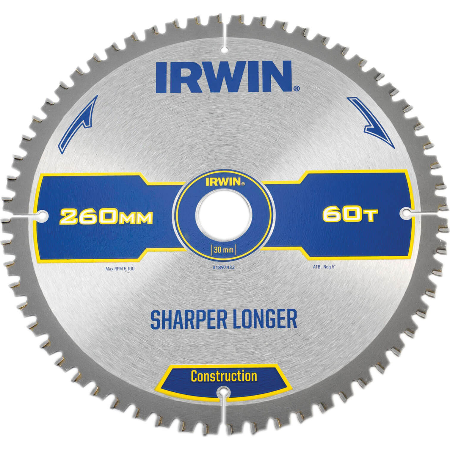 Image of Irwin Construction ATB Circular Saw Blade 260mm x 30mm Bore 60 Teeth