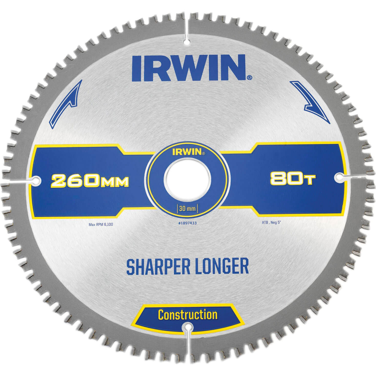 Image of Irwin Construction ATB Circular Saw Blade 260mm x 30mm Bore 80 Teeth