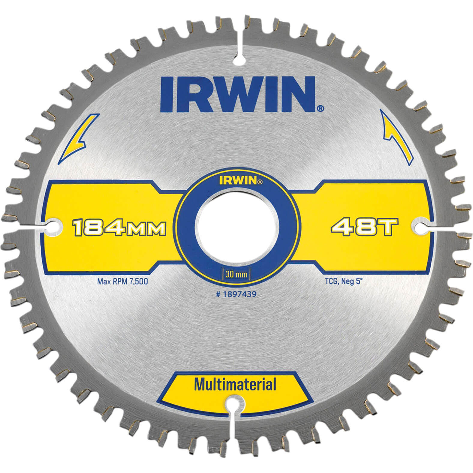 Image of Irwin Multi Material Circular Saw Blade 184mm x 30mm Bore 48 Teeth TCG Neg