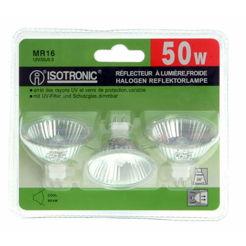 Image of Isotronic Halogen Bulbs Mr16 38 Degree 50W Pack of 3