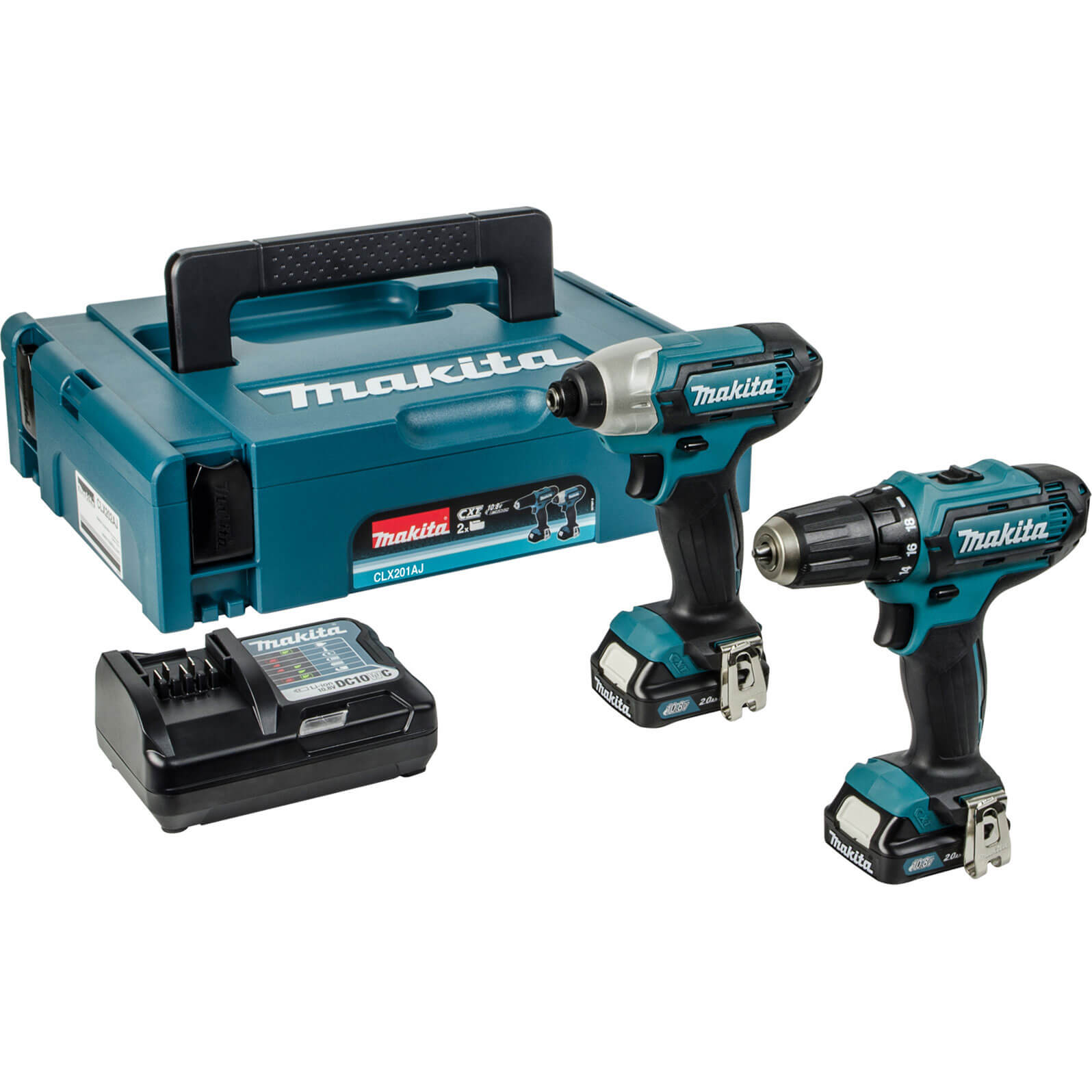 Image of Makita CLX201AJ 108v Cordless CXT Drill Driver and Impact Driver with 2 Lithium Ion Batteries 2ah