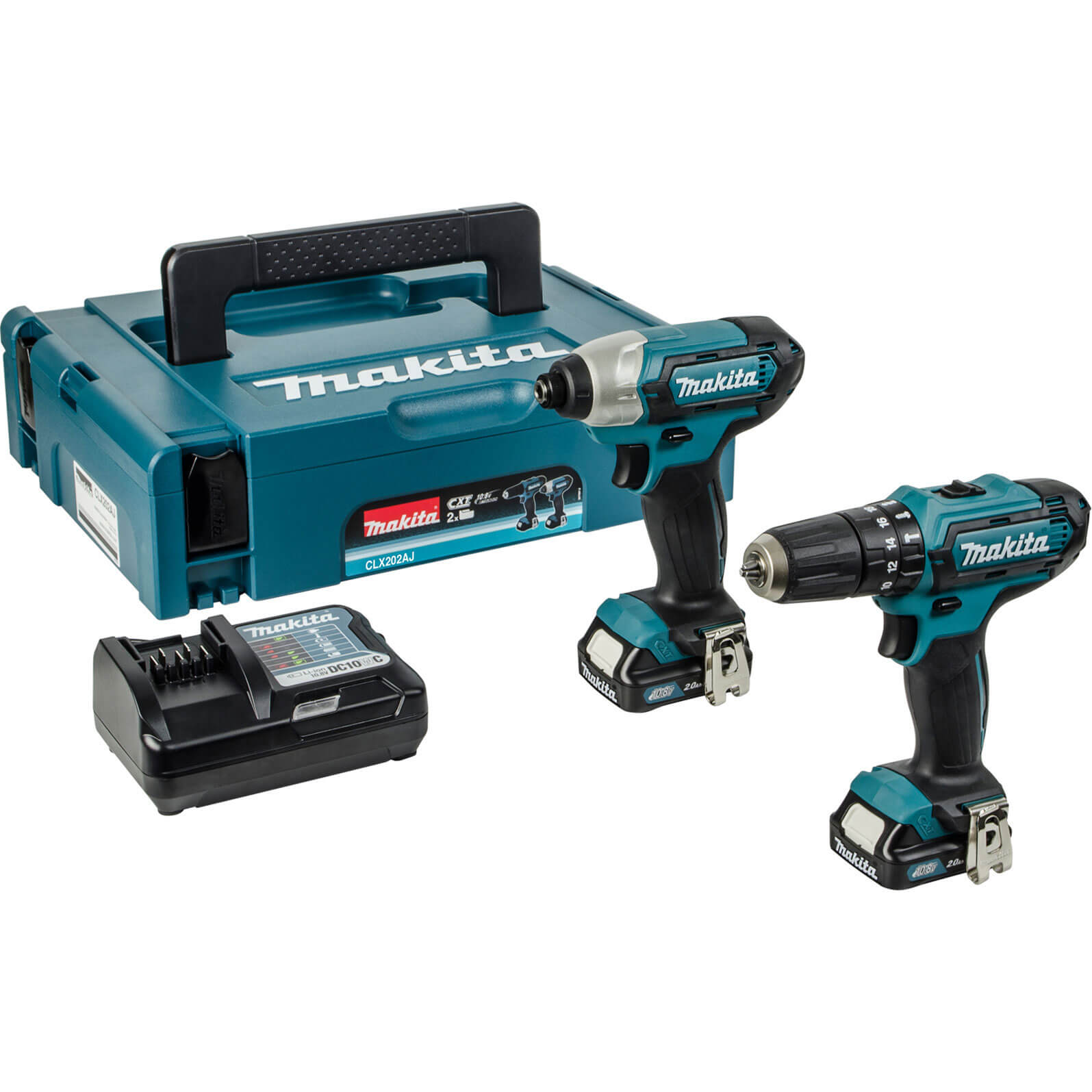 Image of Makita CLX202AJ 108v Cordless CXT Combi Drill and Impact Driver with 2 Lithium Ion Batteries 2ah