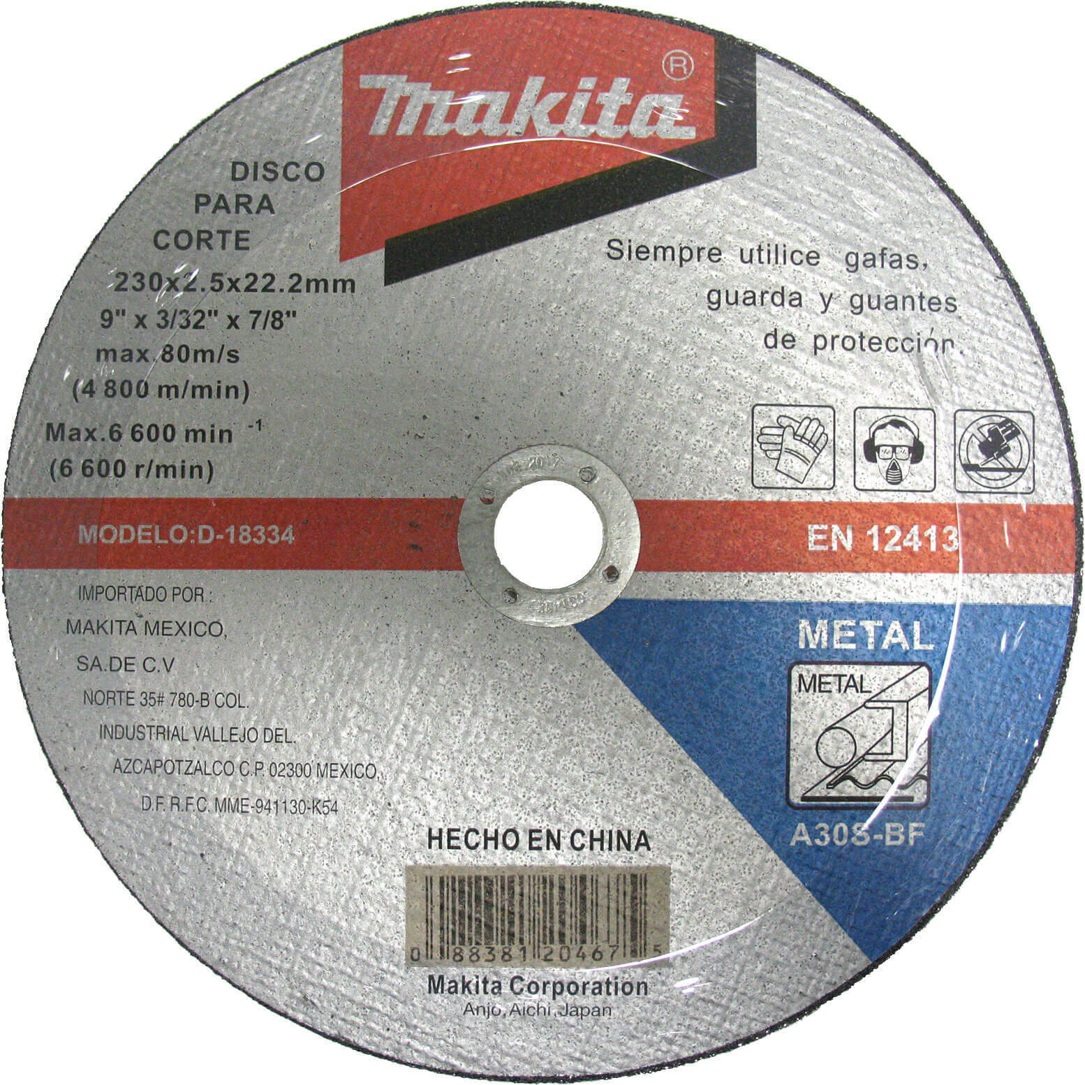 Image of Makita Angle Grinder Cutting Disc for Metal 230mm x 3mm x 222mm Bore