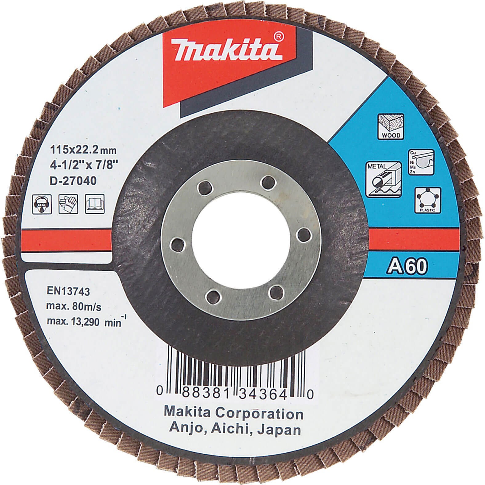 Image of Makita Flap Disc 115mm Zirconium 60 Grit Medium