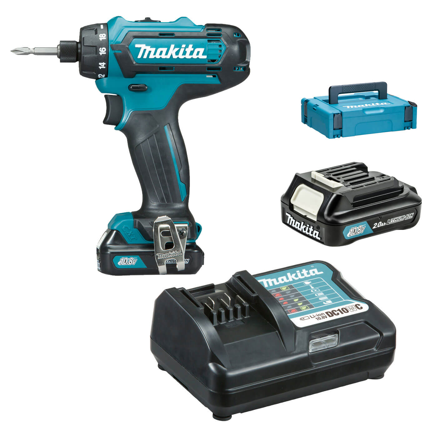 Image of Makita DF031DWAE 108v Cordless CXT Drill Driver with 2 Lithium Ion Batteries 2ah