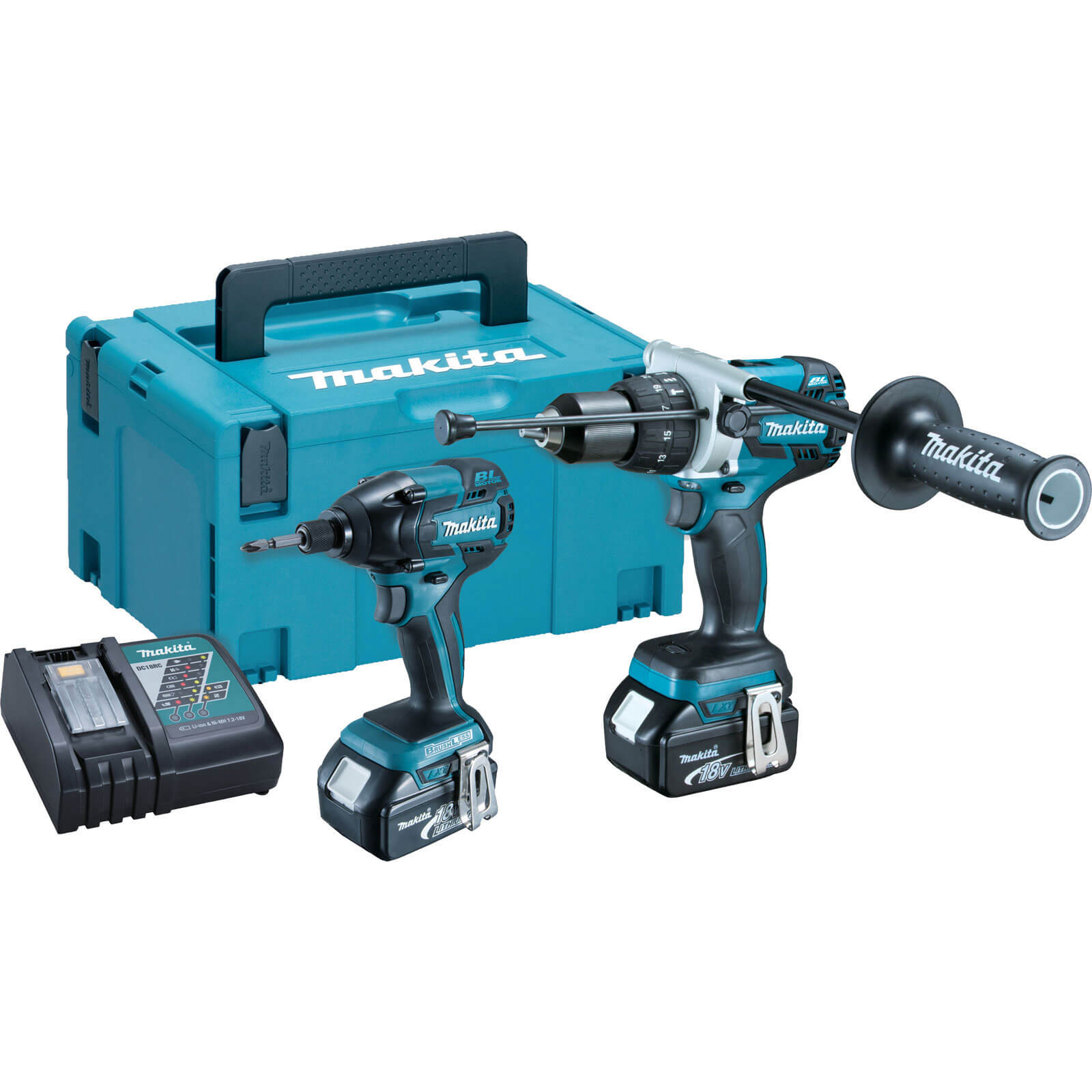 Image of Makita DLX2040MJ 18v Cordless Combi Drill and Impact Driver with 2 Lithium Ion Batteries 4ah