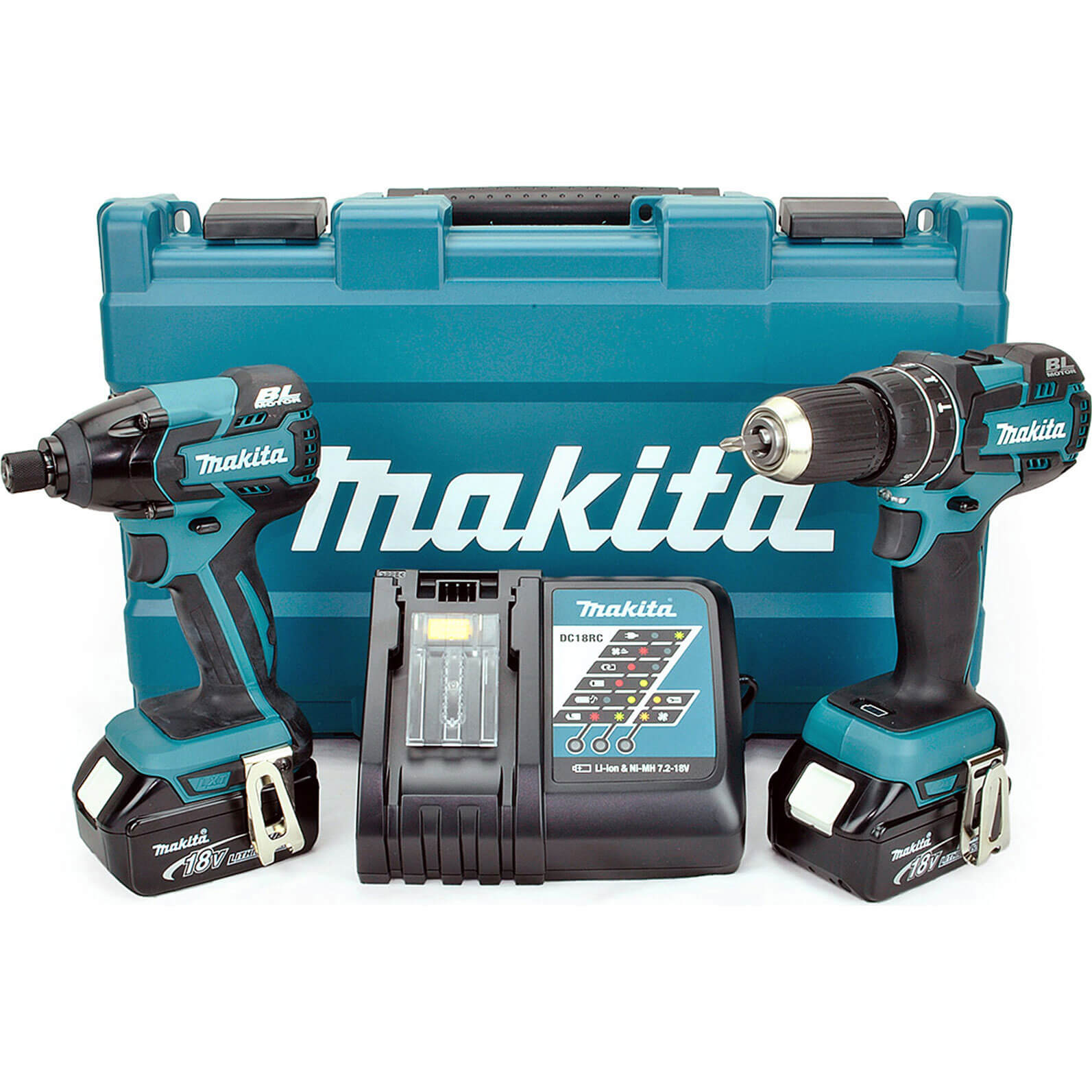 Image of Makita DLX2002M 18v Cordless Brushless Combi Drill and Impact Driver with 2 Lithium Ion Batteries 4ah