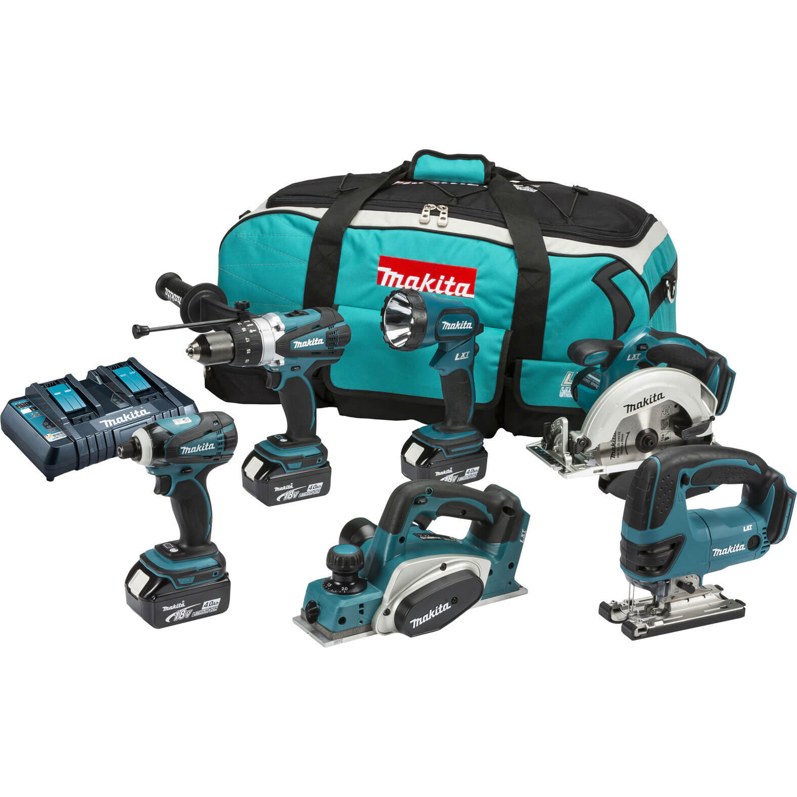 Image of Makita DLX6012PM 18v Cordless 6 Piece Power Tool Kit with 3 Lithium Ion Batteries 4ah