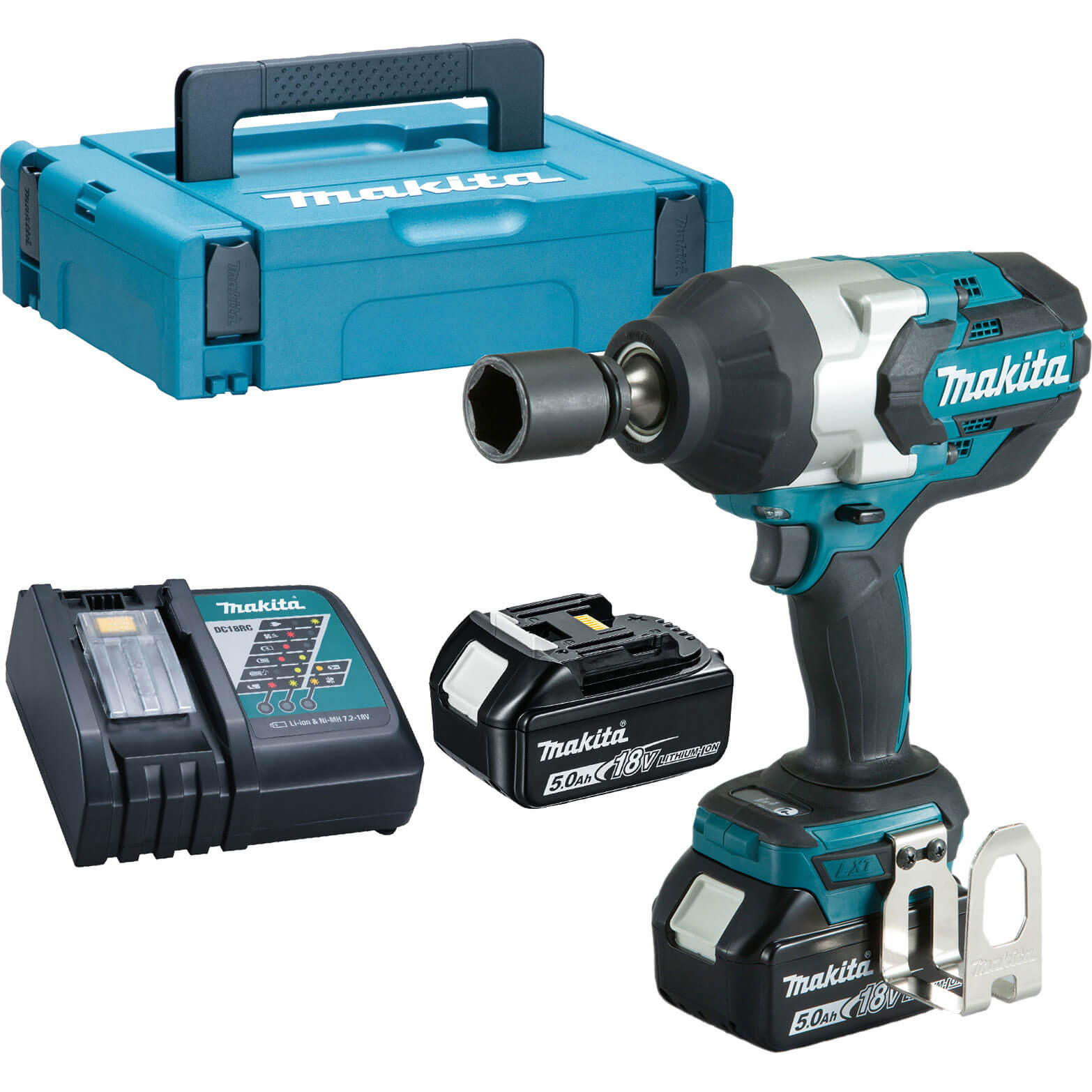 Image of Makita DTW1001RTJ 18v Cordless LXT Brushless Impact Wrench 34 Drive with 2 Lithium Ion Batteries 5ah