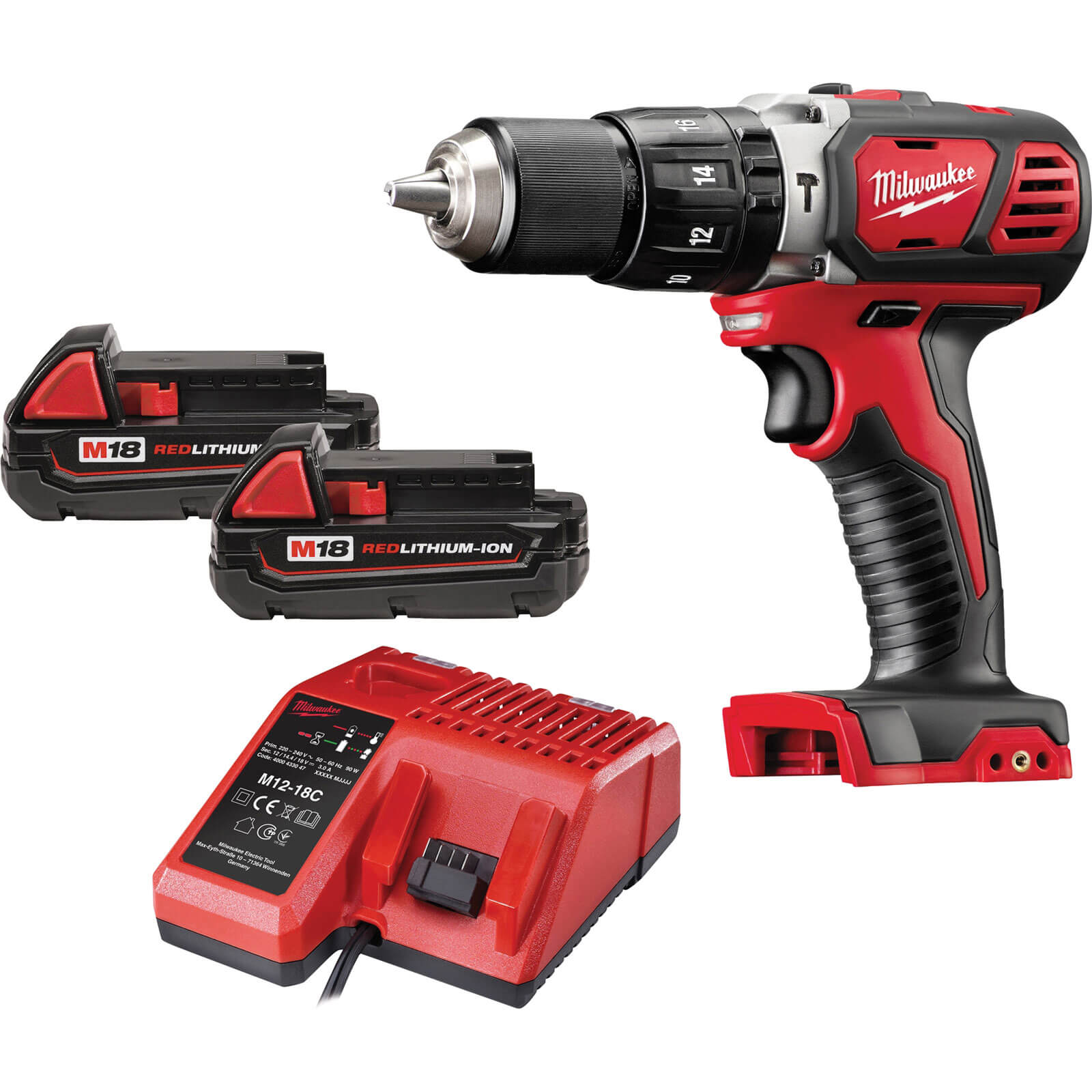 Image of Milwaukee M18SET1C 18v Cordless Combi Drill with 2 Lithium Ion Batteries 15ah