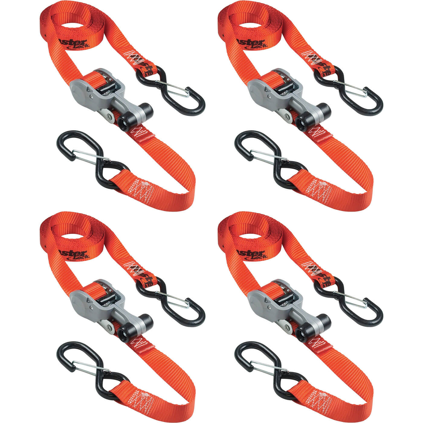 Image of masterlock ratchet tiedown with snap hooks red 425 metre pack of 4