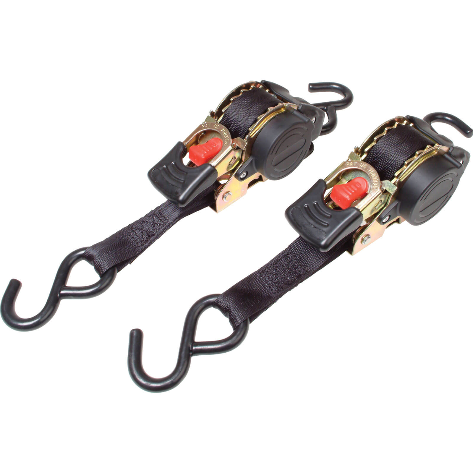 Image of masterlock retractable ratchet tiedown with snap hooks 3 metre pack of 2