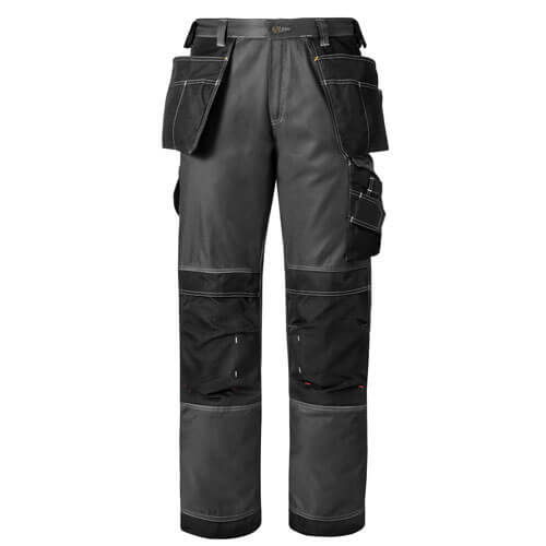 Image of Snickers Mens DuraTwill Trousers with Holster Grey Black 35 Waist and 35 Leg