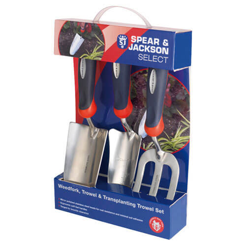 Image of Spear and Jackson Select Stainless Steel 3 Piece Hand Trowel and Weedfork Set