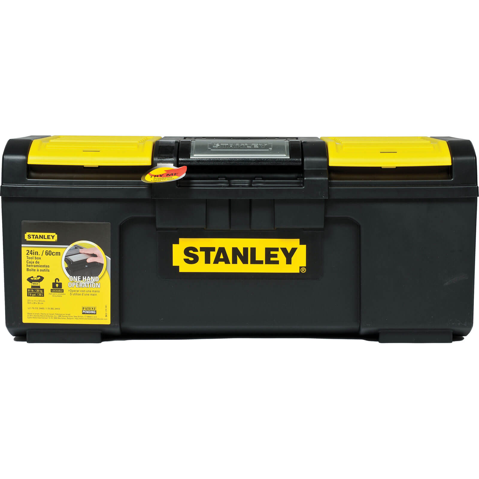 Image of Stanley One Touch Soft Grip Handle Plastic Tool Box 600mm 24