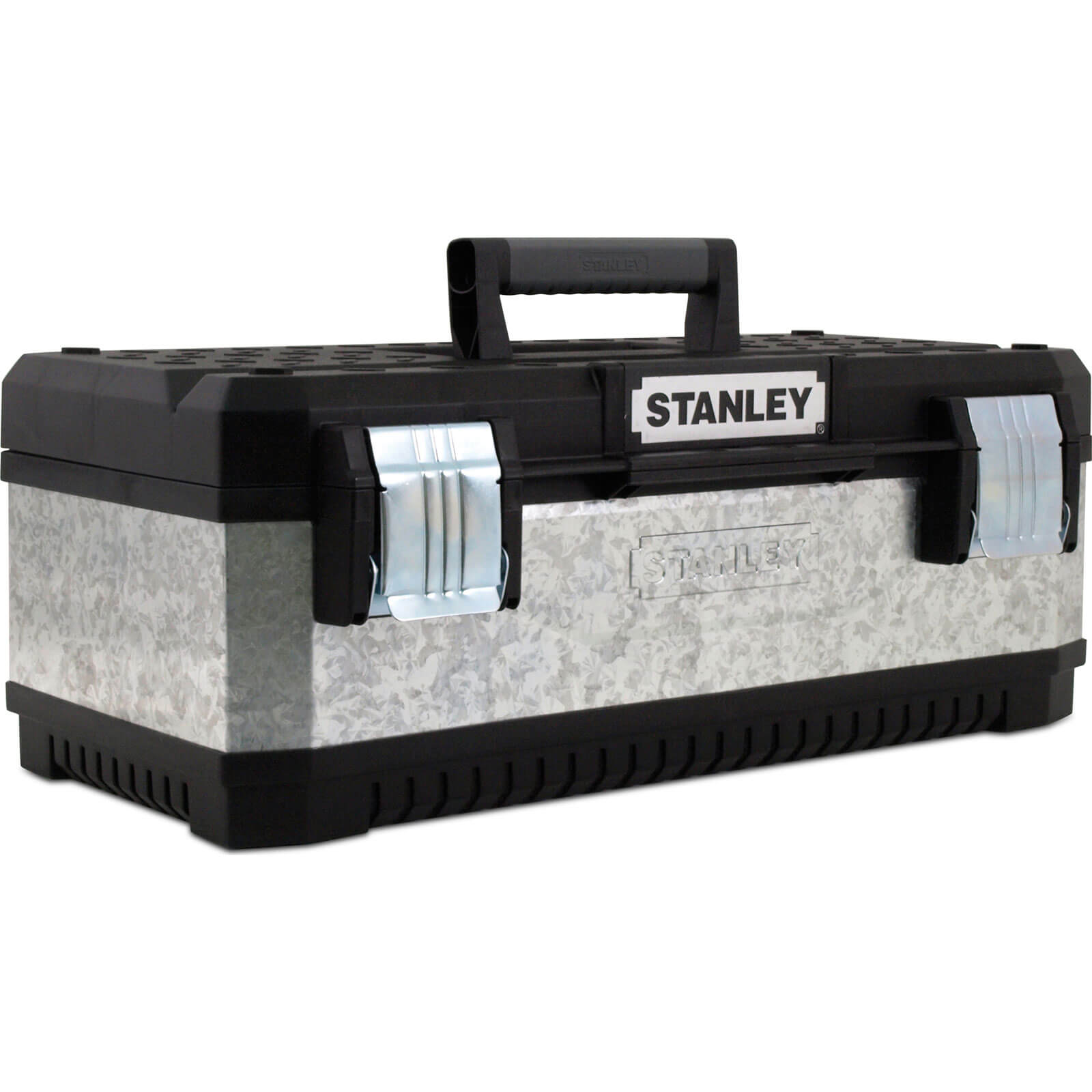 Image of Stanley Galvanised Metal Tool Box Black and Silver 580mm 23