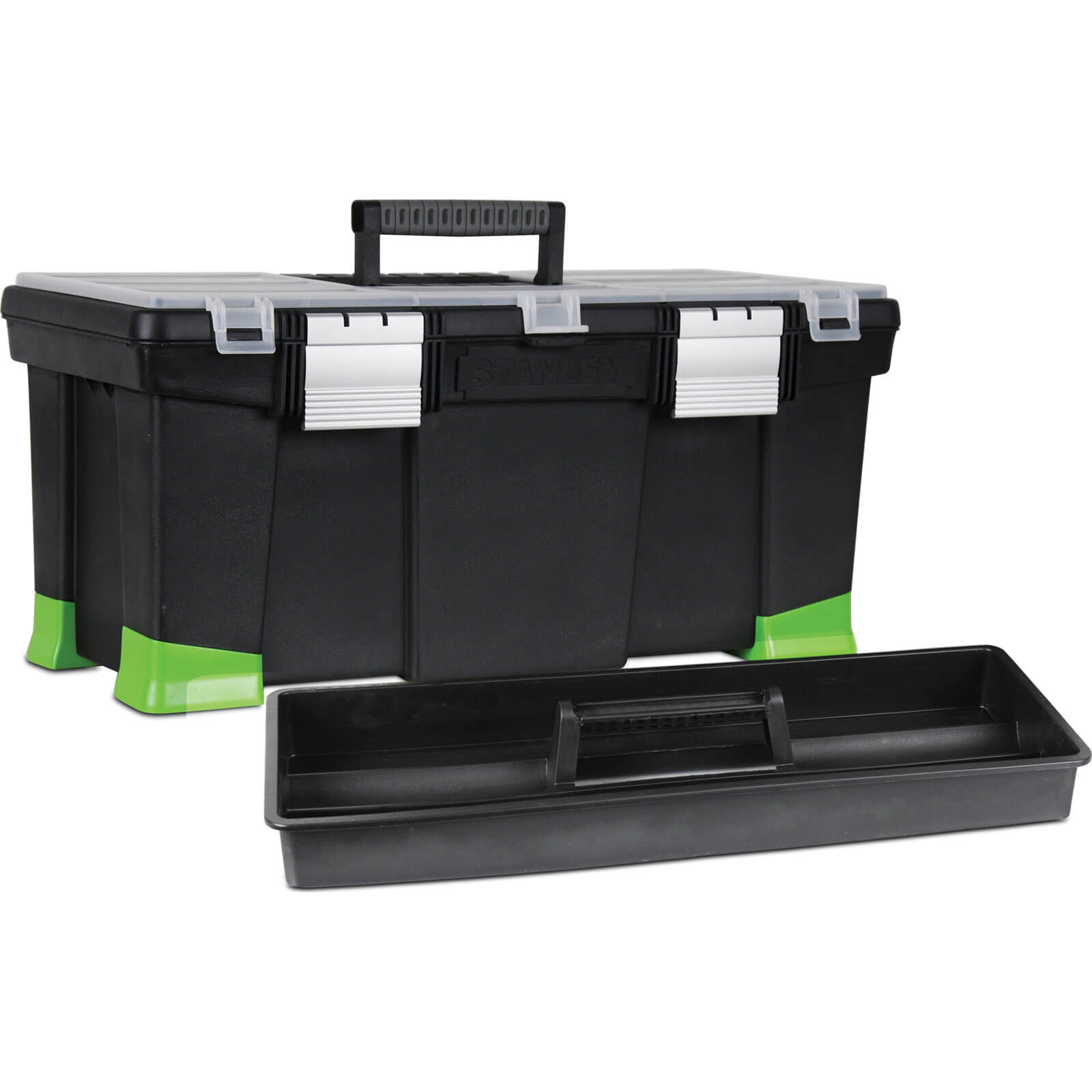 Image of Stanley Plastic Tool Box with HiViz Tapered Stability Feet Black 560mm 22