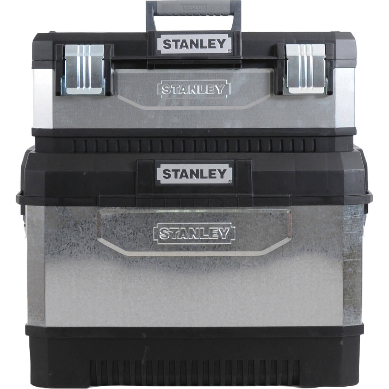 Image of Stanley Galvanised Metal Rolling Work Centre Tool Box with Wheels Grey and Black 575mm 23