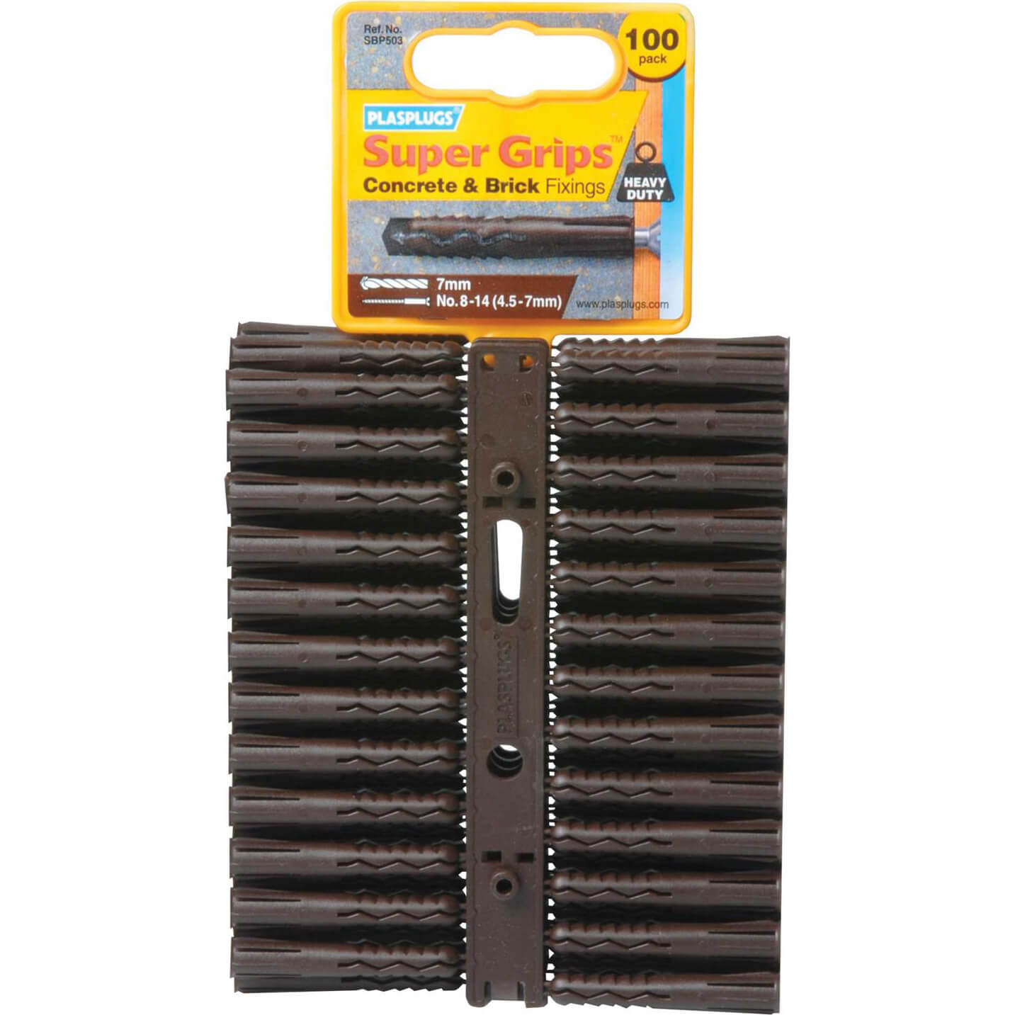 Image of Plasplugs Heavy Duty Super Grips Concrete and Brick Fixings Brown Pack of 100