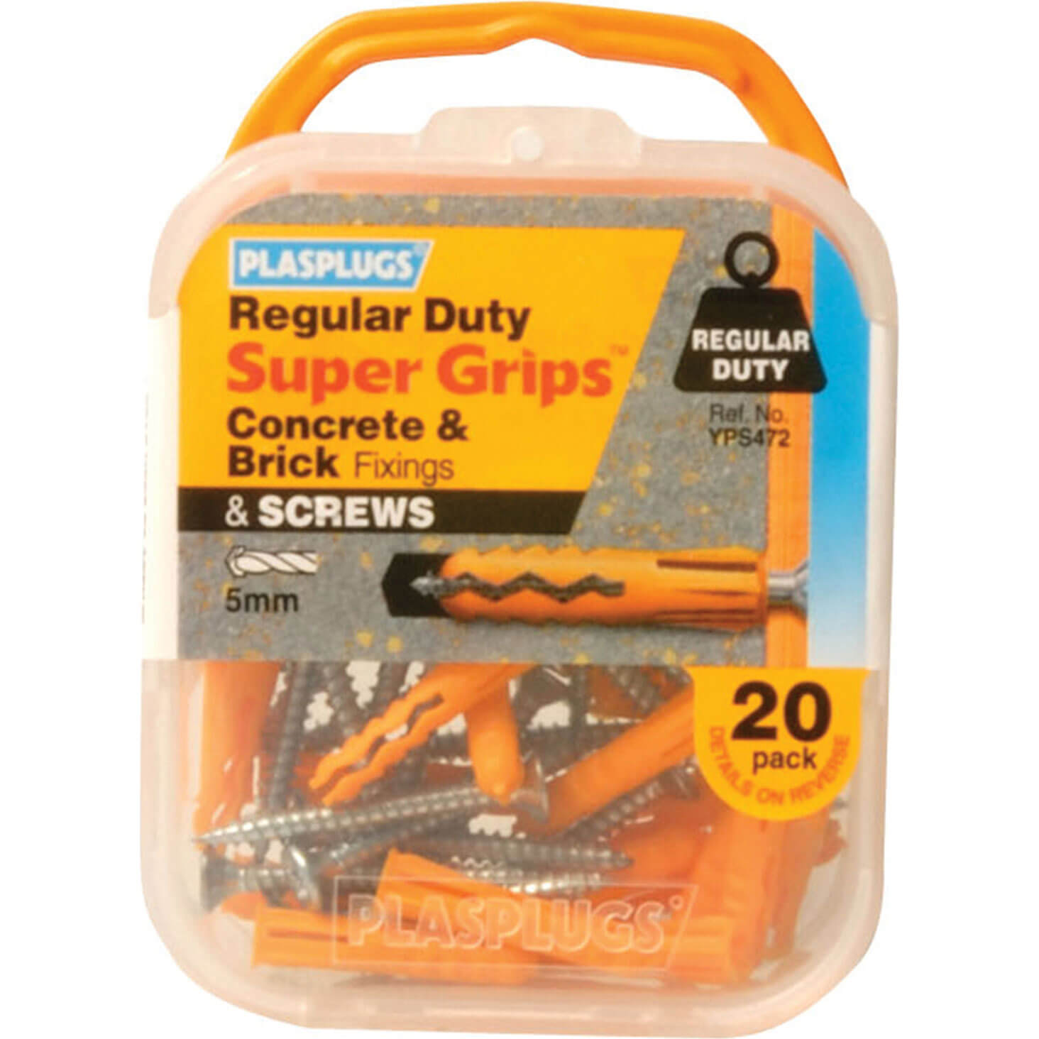 Image of plasplugs regular duty super grips concrete and brick fixings yellow with screws pack of 20