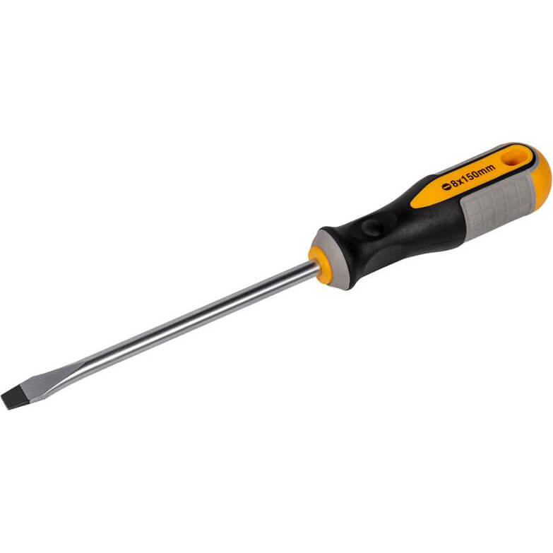 Image of Roughneck 8 x 150mm Magnetic Tip Slotted Flared Screwdriver with Soft Grip Handle