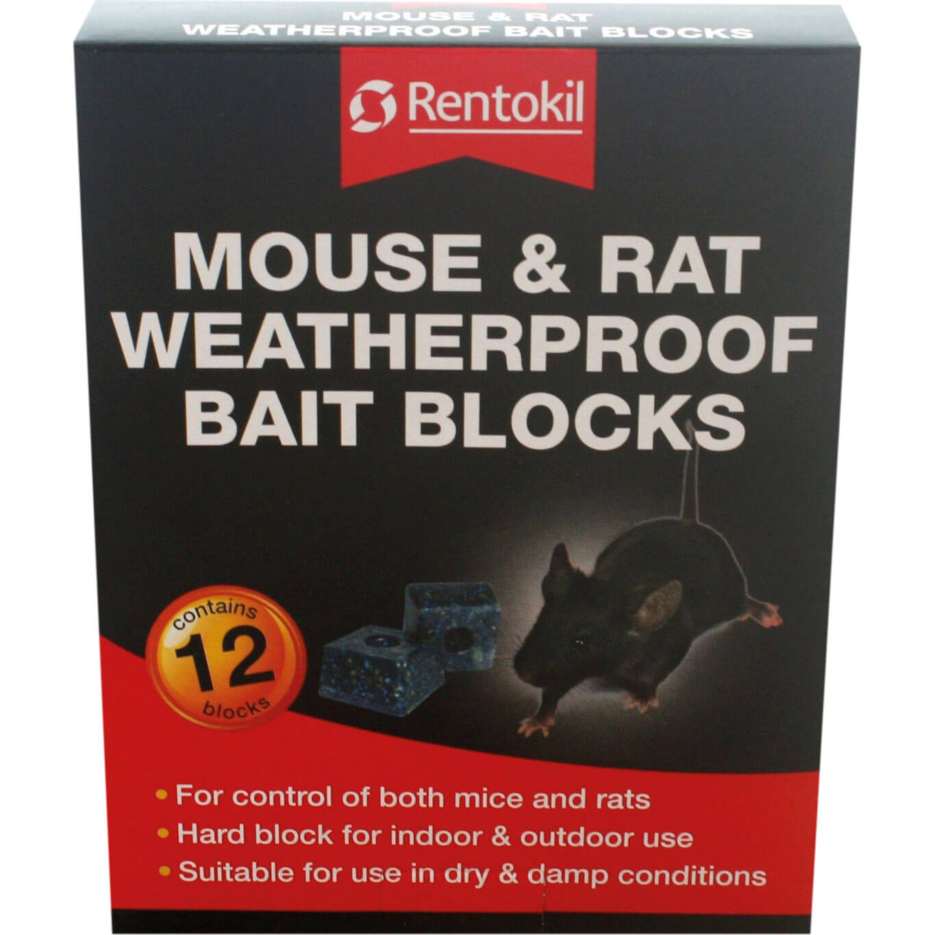 Image of Rentokil Mouse and Rat Weatherproof Bait Blocks Pack of 12