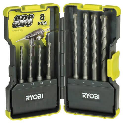 Image of Ryobi 8 Piece SDS Plus Drill Bit Set 5 12mm in Stackable Case