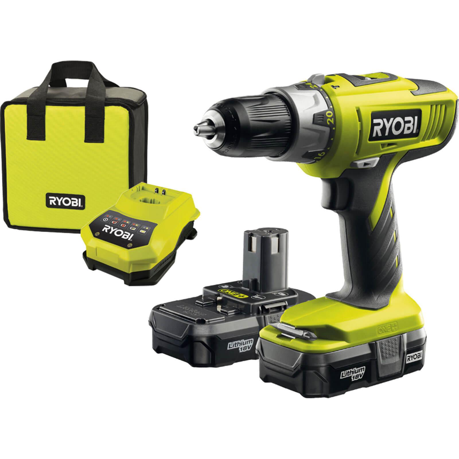 Image of Ryobi LLCDI18022 ONE 18v Cordless Combi Drill with 2 Lithium Ion Batteries 13ah