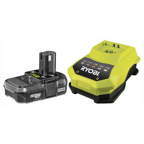 Image of Ryobi RBC18L13 18v Cordless Lithium Ion Slim Battery 13ah with Super Charger for ONE Compatible Tools