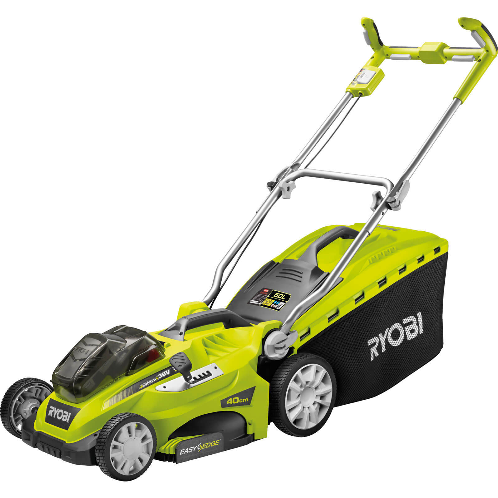 Image of Ryobi RLM18X40H240 ONE 36v Cordless Fusion Rotary Lawnmower 400mm Cut with 2 18v Lithium Ion Batteries 40ah Use 2 x 18v Batteries