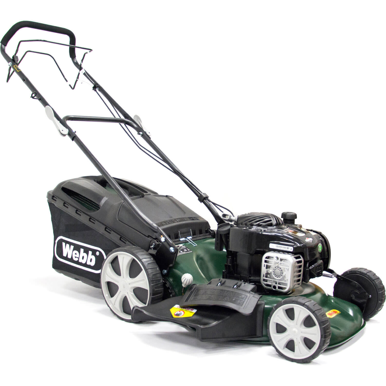 Image of Webb R18HW Self Propelled Petrol 3 in 1 Rotary Lawnmower 450mm Cut with Steel Deck and Briggs and Stratton 4 Stroke Engine