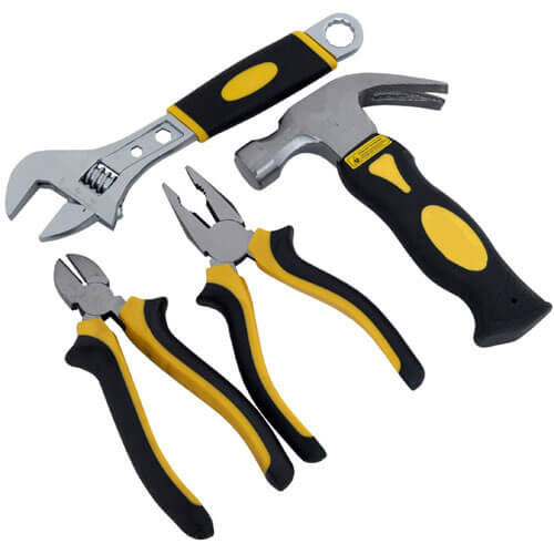 Image of Handy 4 Piece Hammer Pliers and Spanner Tool Kit