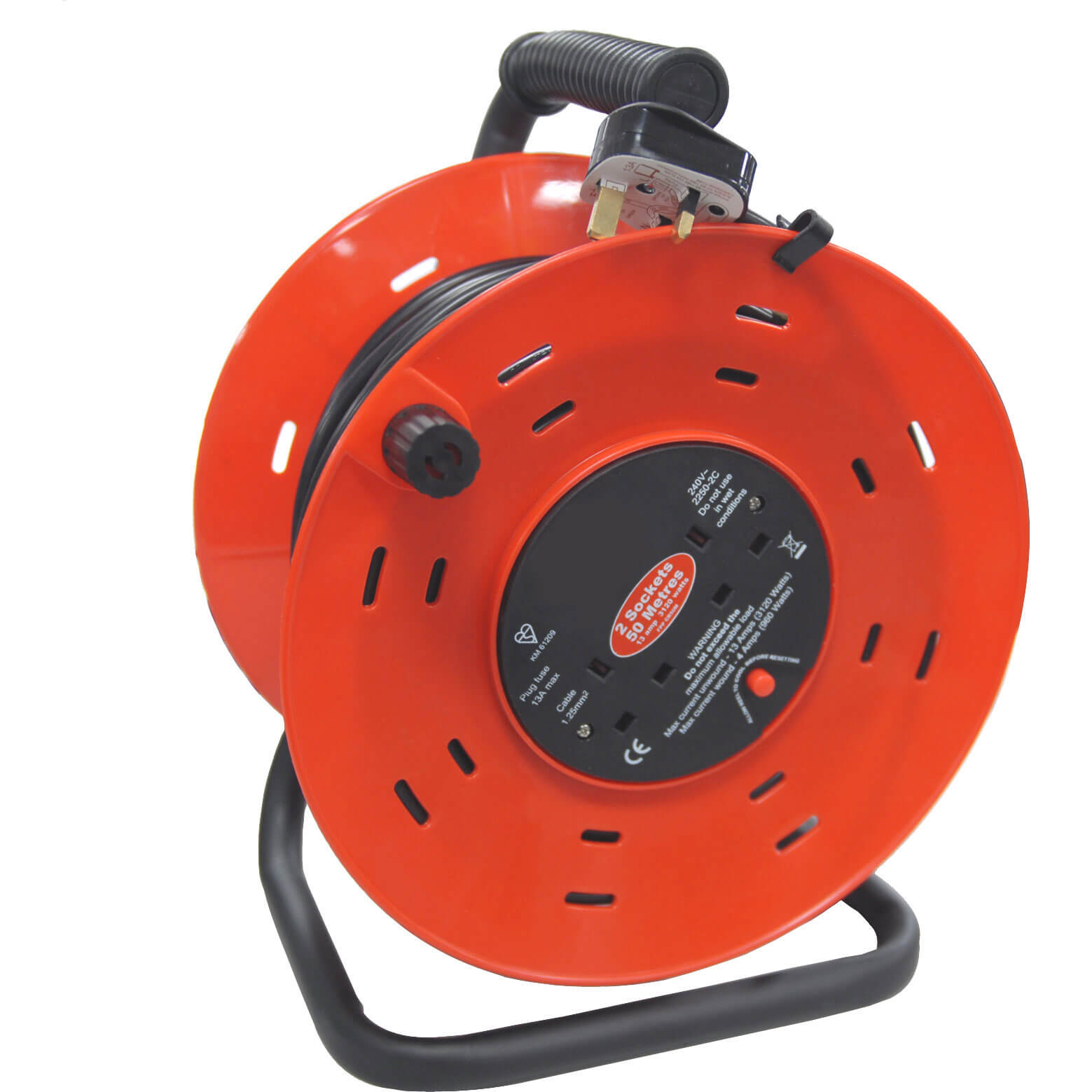 Image of 50 Metre 2 Socket Heavy Duty Cable Extension Reel 13amp 240v