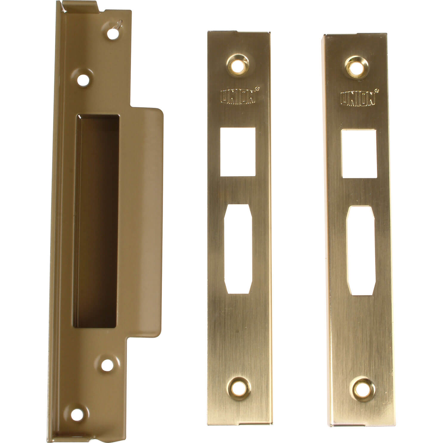 Image of Union Locks Strongbolt 2200 Mortice Sash Lock Rebate Kit 26mm Satin Brass