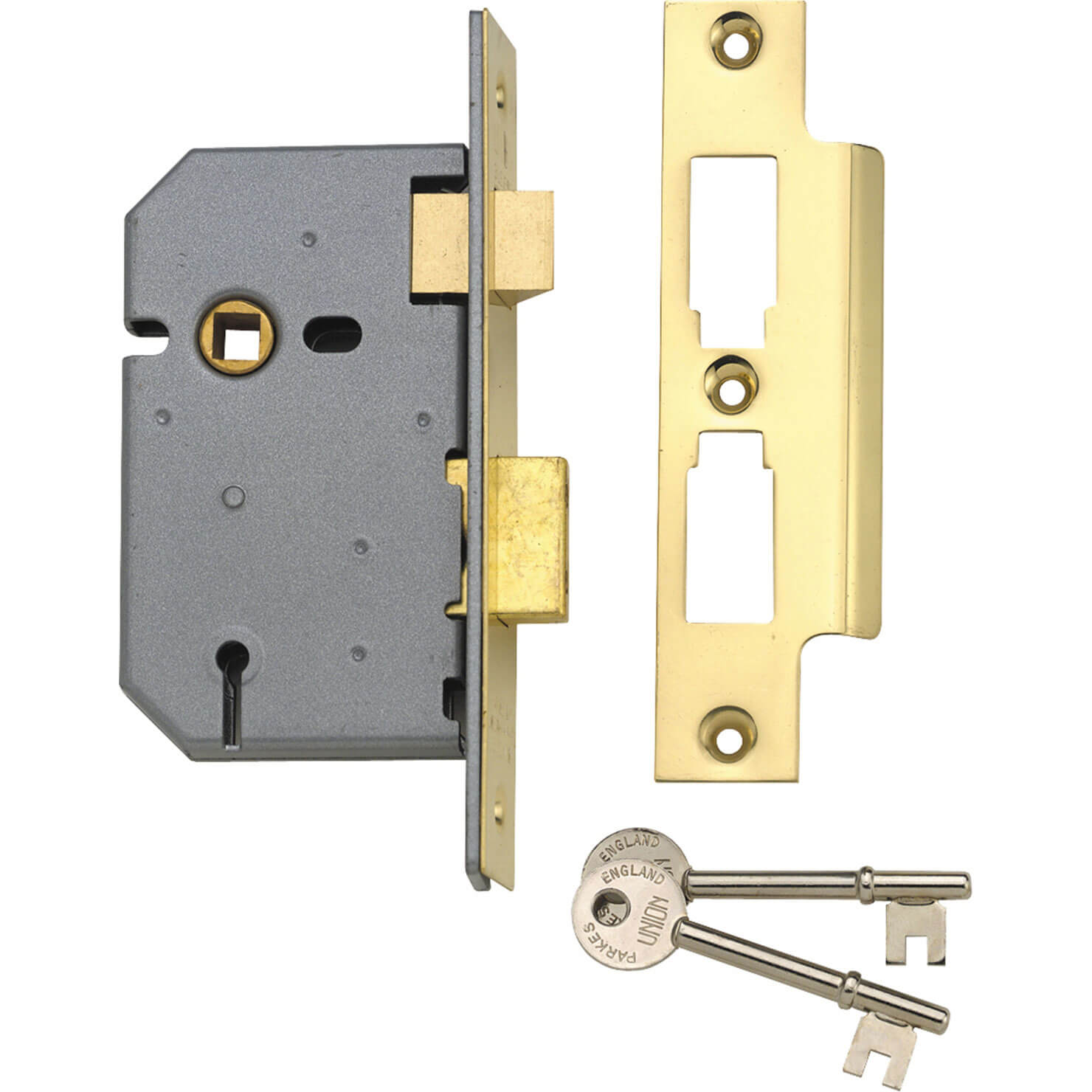 Image of Union Locks 2277 3 Lever Mortice Sash Lock Polished Brass 65mm 25