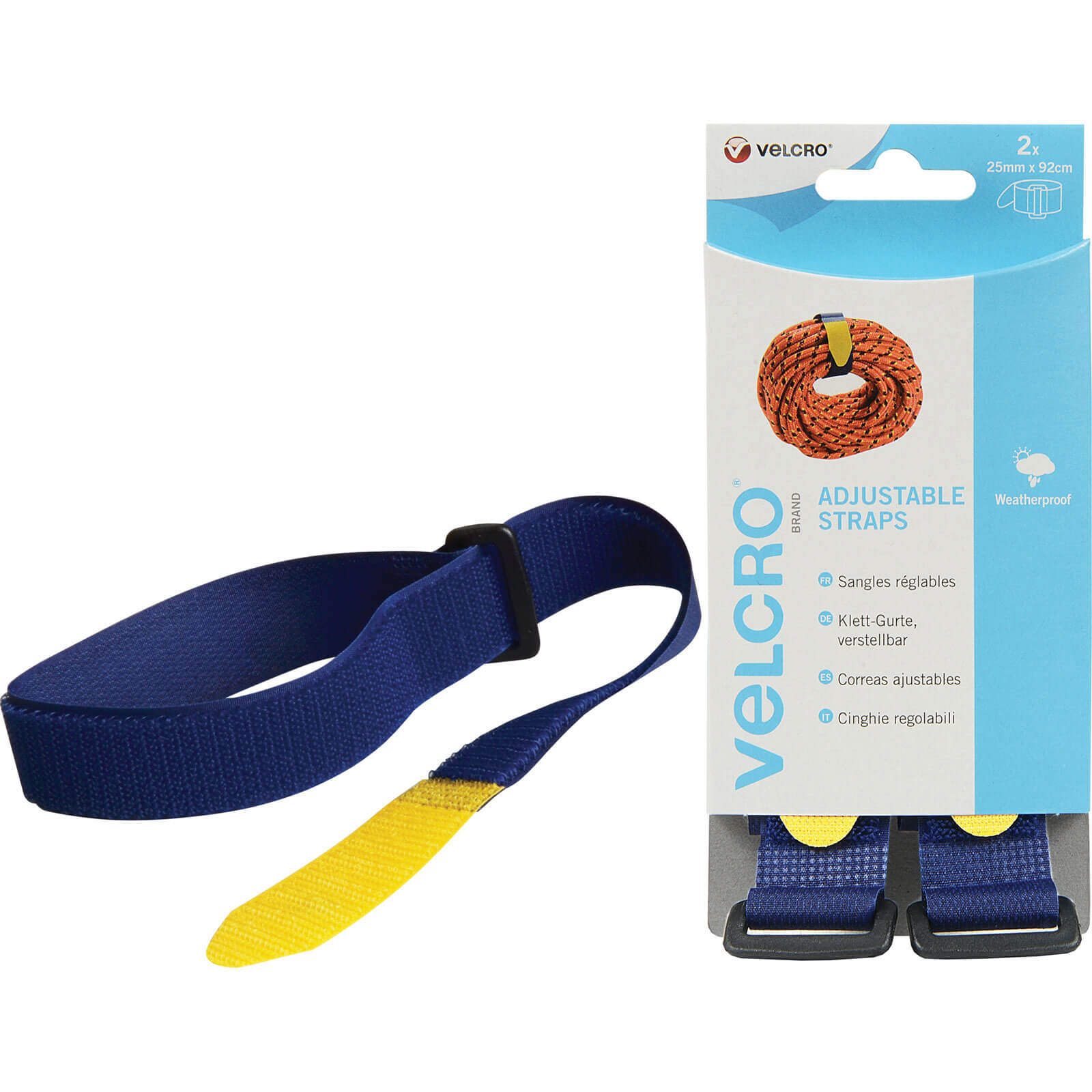 Image of Velcro Blue Adjustable Straps 25 x 460mm Pack of 2