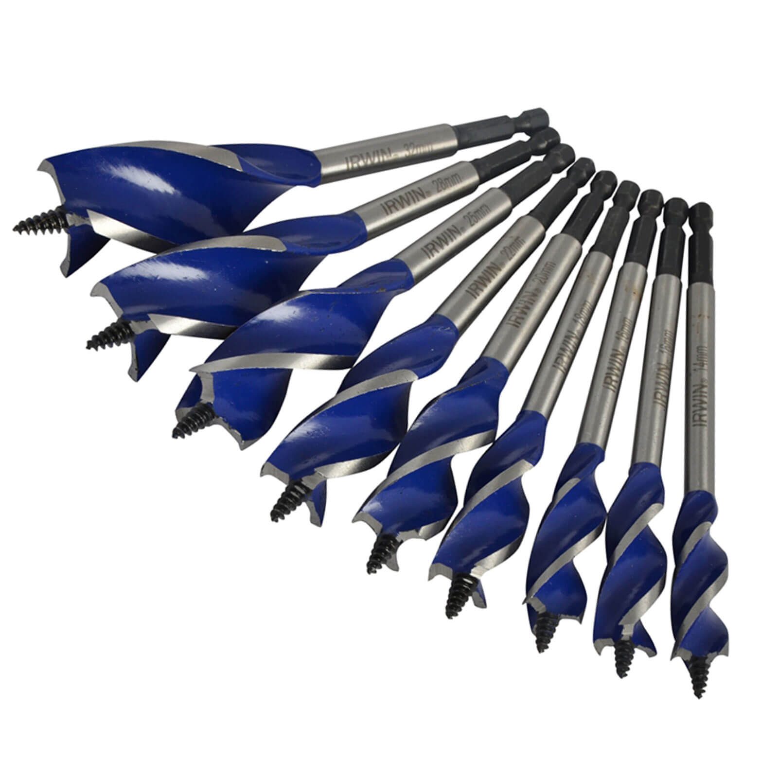 Image of Irwin 9 Piece 6X Auger Drill Bit Set with Pouch 14mm 32mm