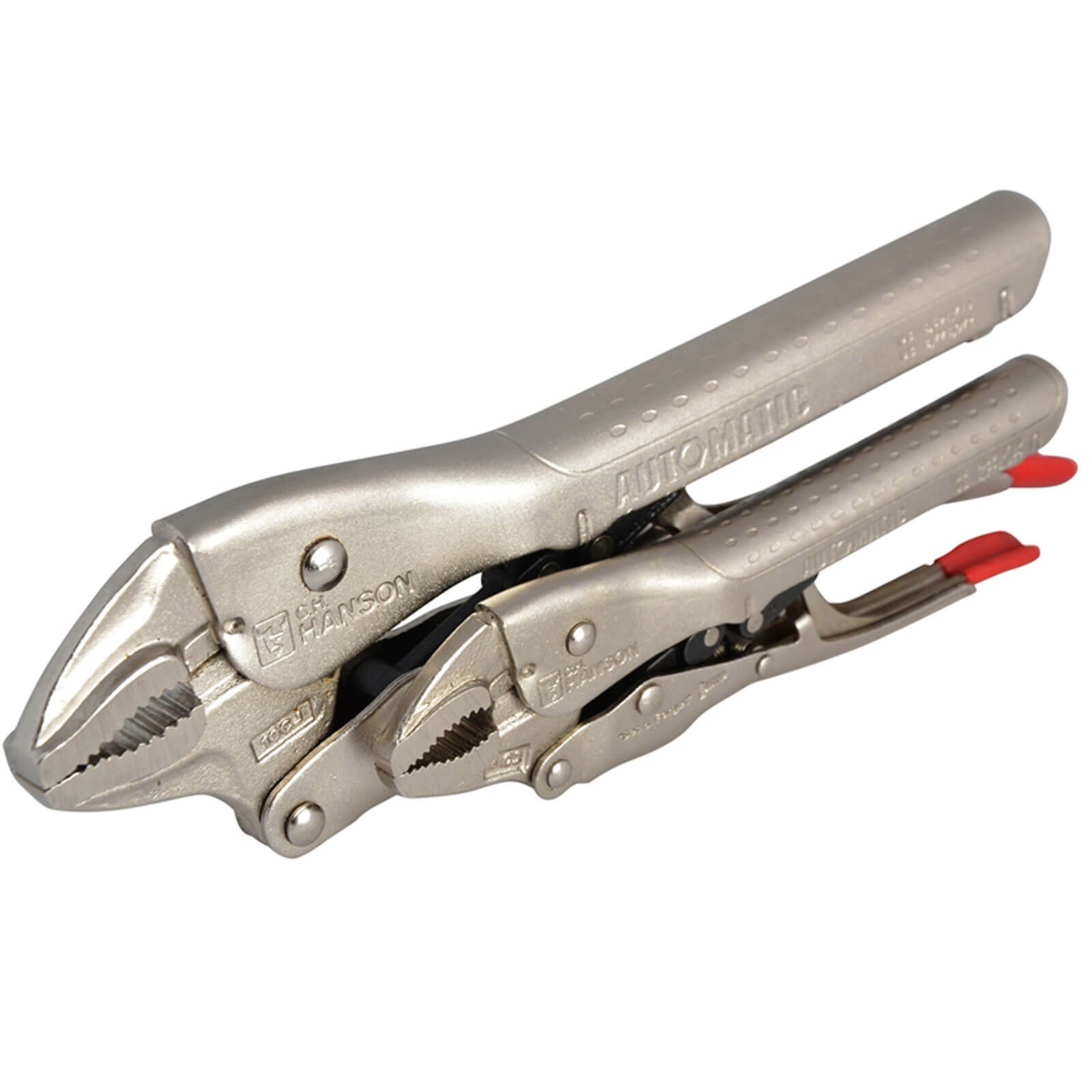 Image of Hanson 2 Piece Automatic Locking Curved Jaw Pliers Set 150mm and 250mm