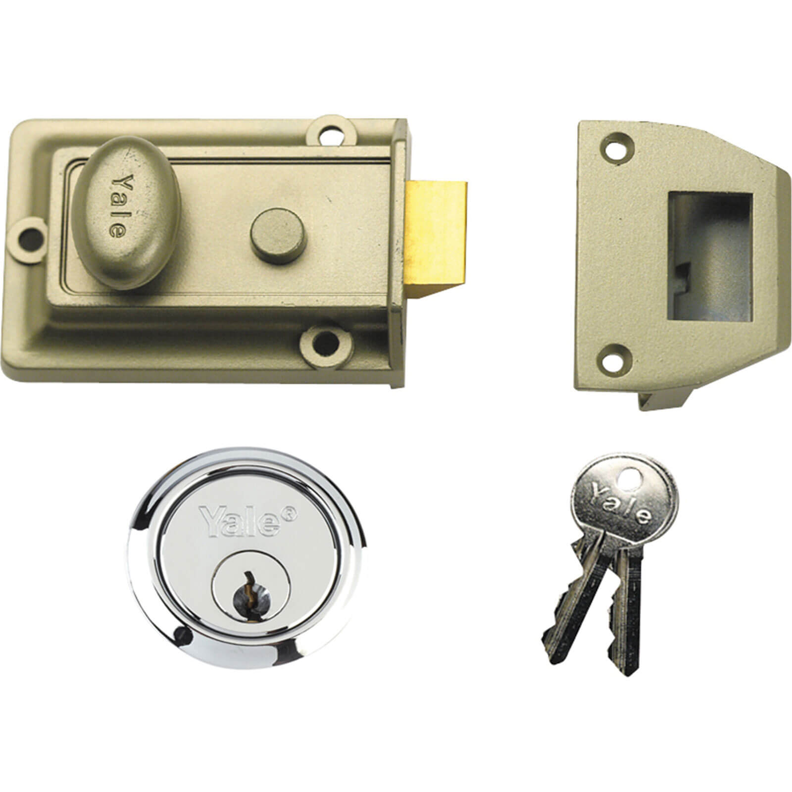 Image of Yale Locks 77 Trad Nightlatch Nickle Brass SC Cylinder 60mm Backset